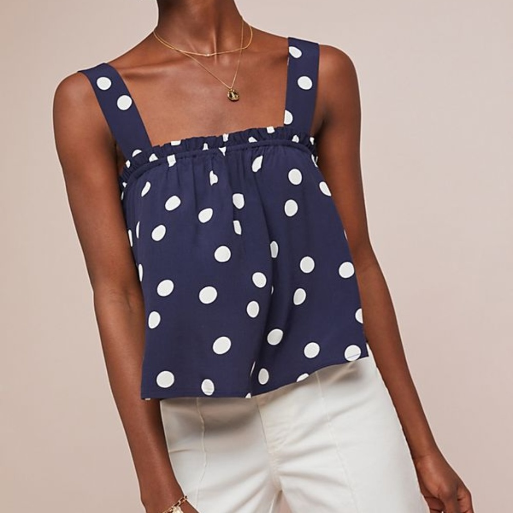 Anthropologie Polka Dot Swing Top